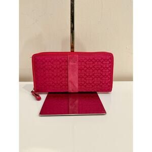 NWT Coach Zip Up Continental Canvas and Suede Wallet Pink